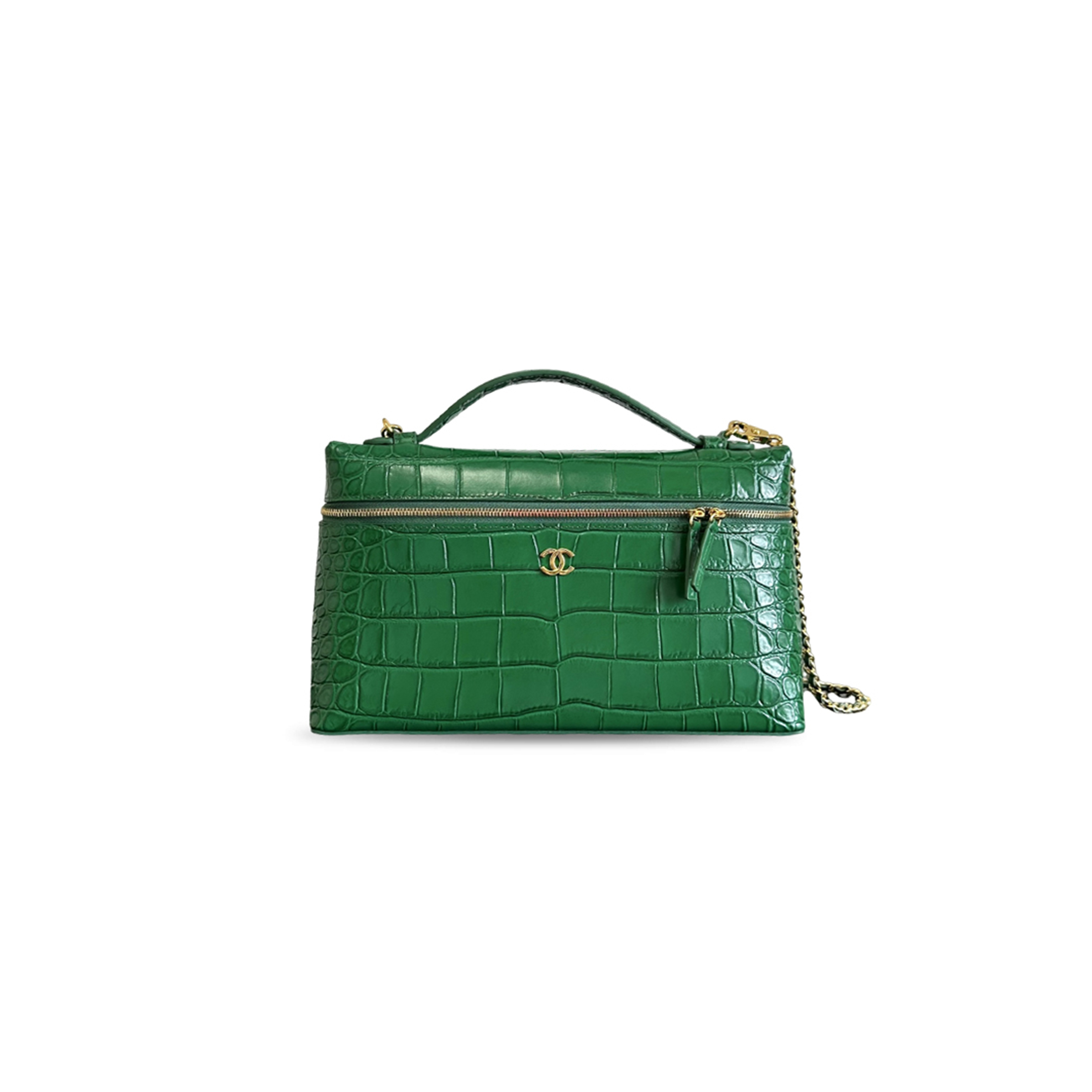 CHANEL CROCODILE EMBOSSED VANITY WITH CHAIN HANDBAG (28*17*5cm)